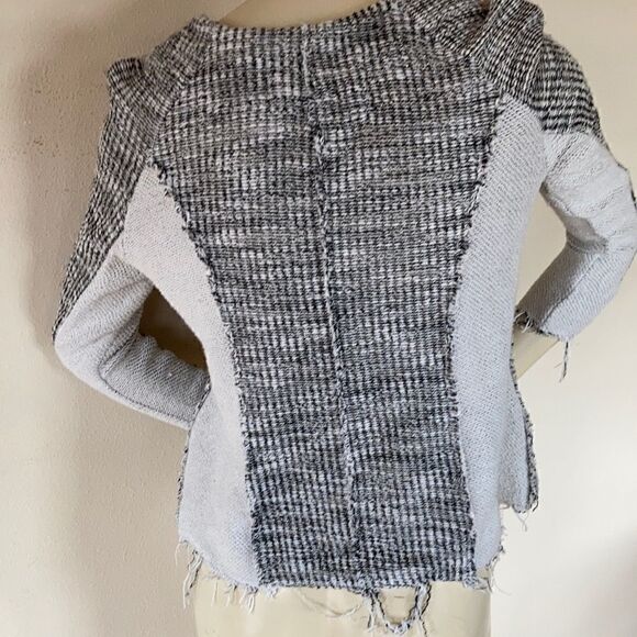 ANTHROPOLOGY Cottonaire fringe snap jacket zippered pockets Black cream Small - Picture 11 of 15